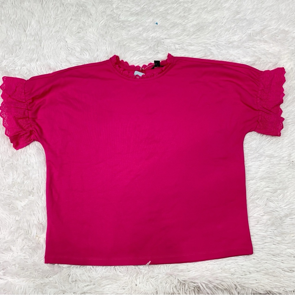 Ann Taylor Petite  Pink Ruffle‎ short Sleeve Top tee